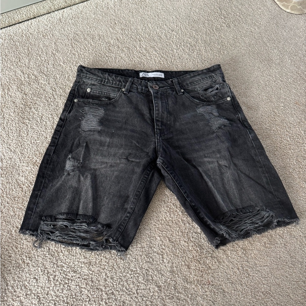Men's Black Distressed Denim Shorts